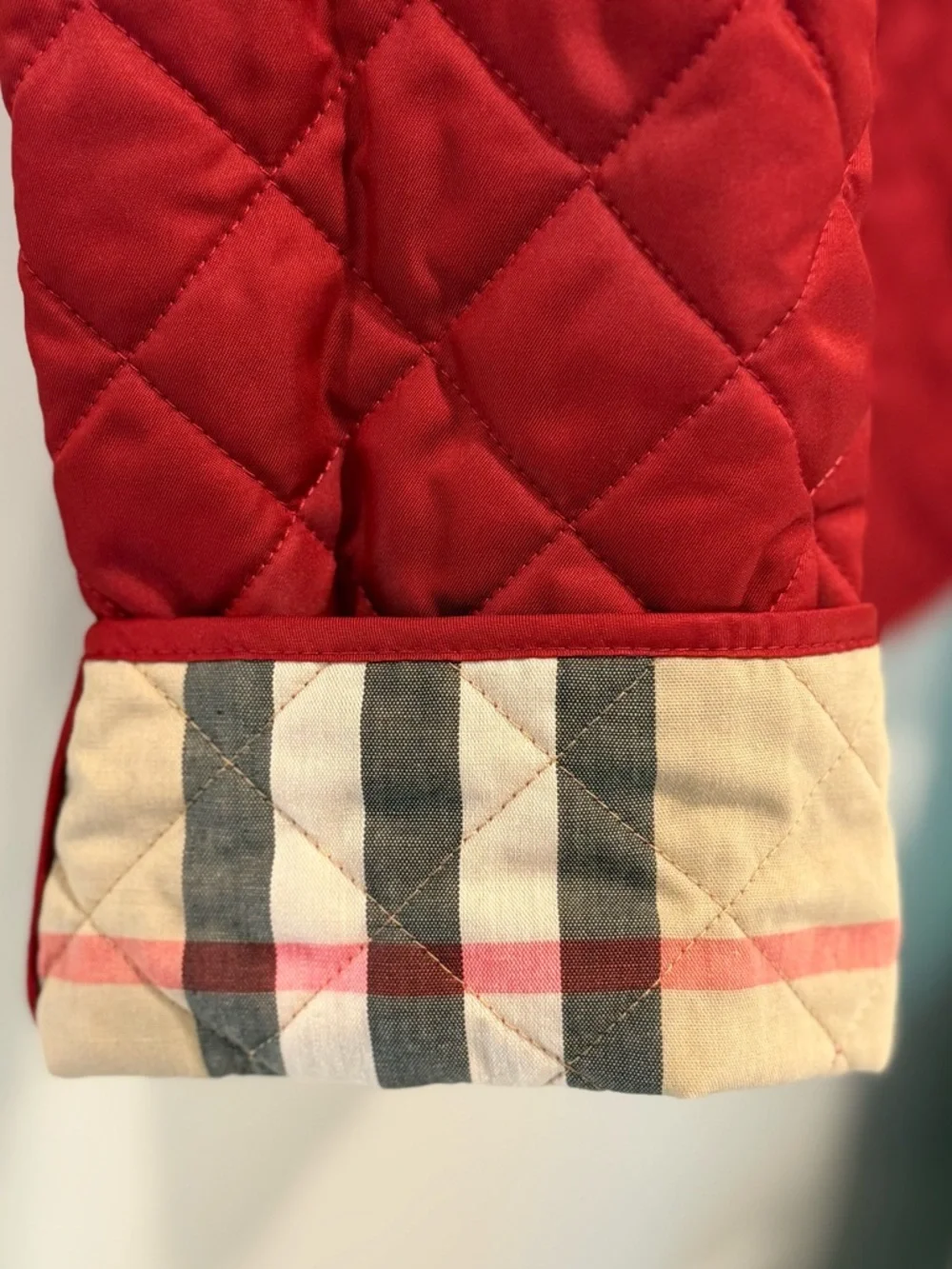 Burberry Quilted Jacket Red Classic Nova Plaid Check Lining Size XL - Picture 3 of 15